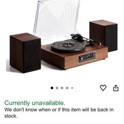 Bluetooth Vinyl Record Player with Powerful External Bookshelf Speakers,
