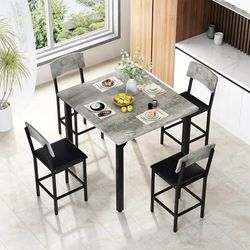 5-Piece Dining Table Set, Dining Table Set for 4, Counter Height Table & 4 Bar Stools, Modern Kitchen Dining Set, with Upholstered Chairs,