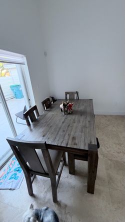 Dark Wood Dining Table with 4 Chairs and bench