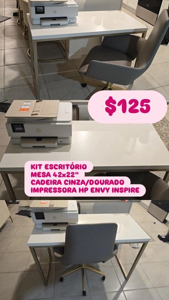 Set Office Table, Chair And Hp Printer 