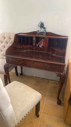 Antique executive desk plus two chairs