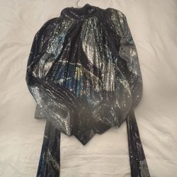 ✨ GANNI Sequin Bow-Neck Blouse – Size 34 (S)