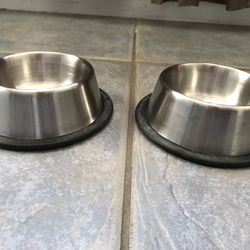 Pair Of Stainless Steel Pet Bowls Dog Bowls Cat Bowls