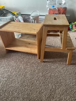 Small Ikea Bookshelf + Ikea Bekvam Wooden Step Stool