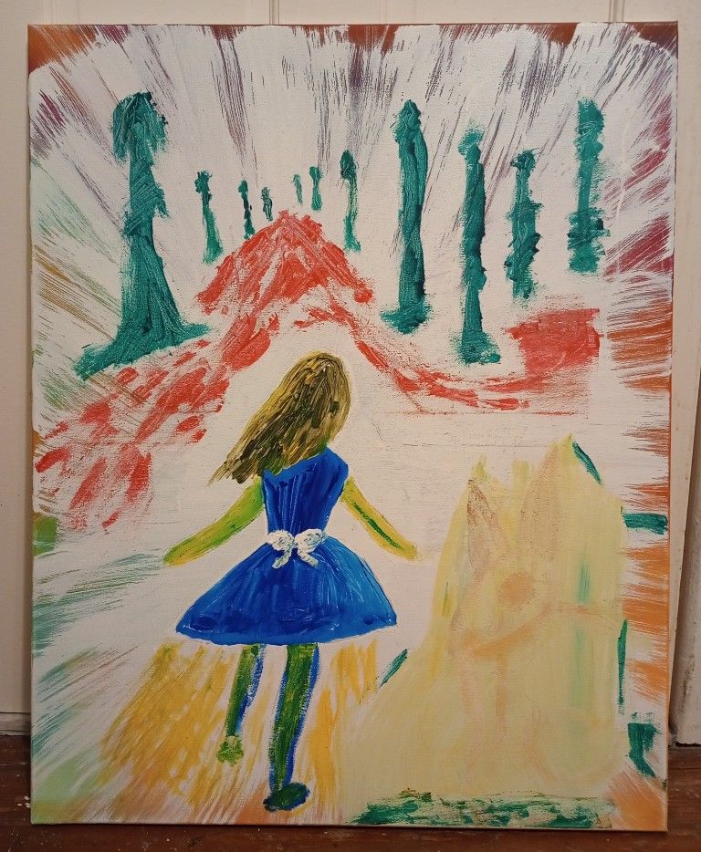 Go Ask Alice Original Painting Acrylic on Canvas Frame 30" x 20" *40.00* Home Decor Artwork