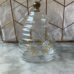 Honey Bee Glass Honey Pot & Dipper