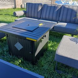 Ovios Brand New Outdoor Aluminum  Set With Fire Pit In Box 