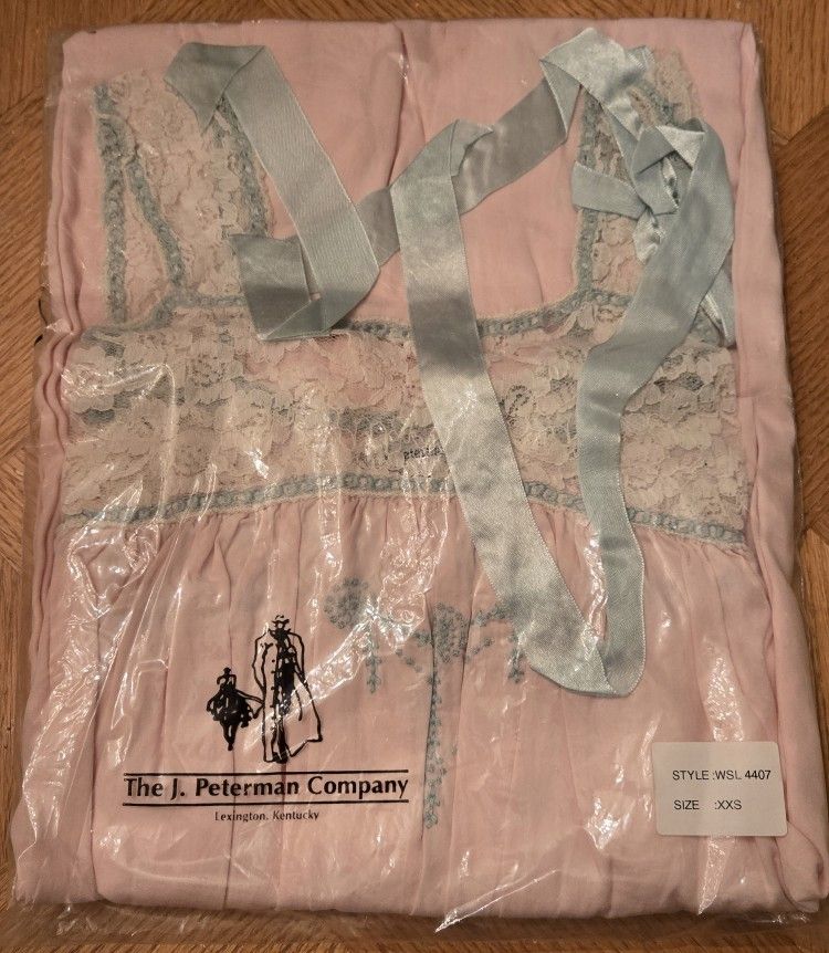 J Peterman Pink Nightgown Blue Silk Ribbon & Embroidery XXS