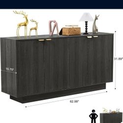 Dark Gray Buffet / Sideboard  4 Doors Fluted Design Modern