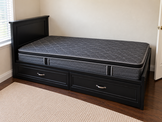 win Bed Frame with Storage Drawers & Mattress – $100–$250