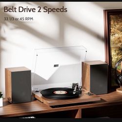 1 by ONE Bluetooth Turntable HiFi System with 36 Watt Bookshelf Speakers, Bluetooth