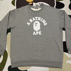 A Bathing Ape BAPE Grey College Logo Relaxed Fit Crewneck Sweatshirt Sz XXL (fits Like XL)