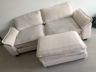 Cream Boucle Sofa with Ottoman