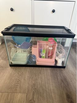 Hamster animal pet glass cage and lots of accessories