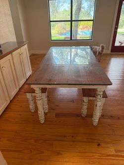 Handcrafted Solid Wood Farmhouse Dining Table + 2 Benches – 80”