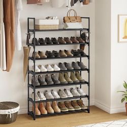 7 Tiers Black Shoe Rack Shoe Organizer Shoe Storage for Closet 28-32 Pairs