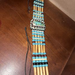 Authentic Vintage Native American Bone Hairpipe Beaded Belt Leather choker