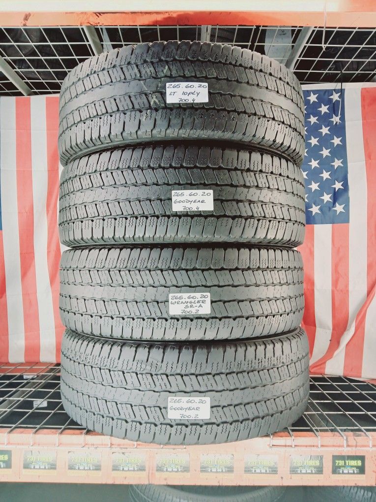 ✅️ LT265/60R20 GOODYEAR WRANGLER SR-A 265/60R20 F250 F150 F350 RAM1500 RAM2500 RAM3500 TRUCK 10 PLY USED TIRES