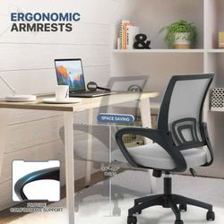 V122 $40  Office Chair Mid Back Swivel Lumbar Support Desk Chair, Height Adjustable Ergonomic Mesh Computer Chair with Armrest, Light Gary  Ergonomic 