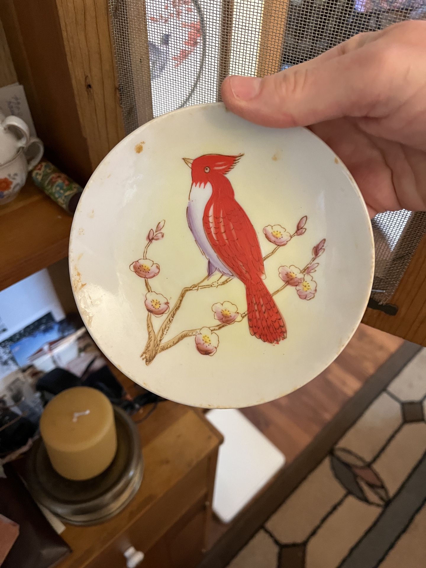 Vintage Decorative Hand Painted Plate, Red Cardinal