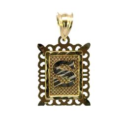 Woman’s Ladies 10k Yellow Gold Square Framed Initial S Charm Pendant For Necklace GP3107768