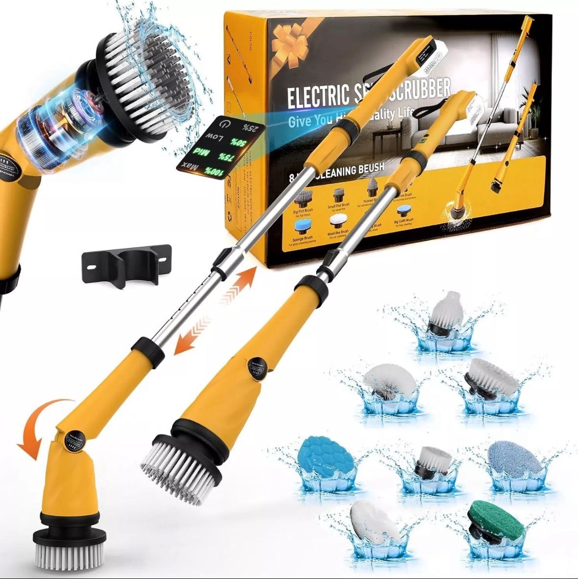 Sixseyaa 8 in-1 Electric Spin Scrubber Cordless 1200RPM YD-LDQJS-23-01 - YELLOW