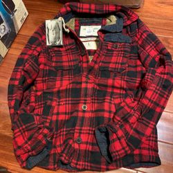 Plaid christmas Abercrombie man men jacket sweater hoodies L Large fur Flannel sherpa-lined