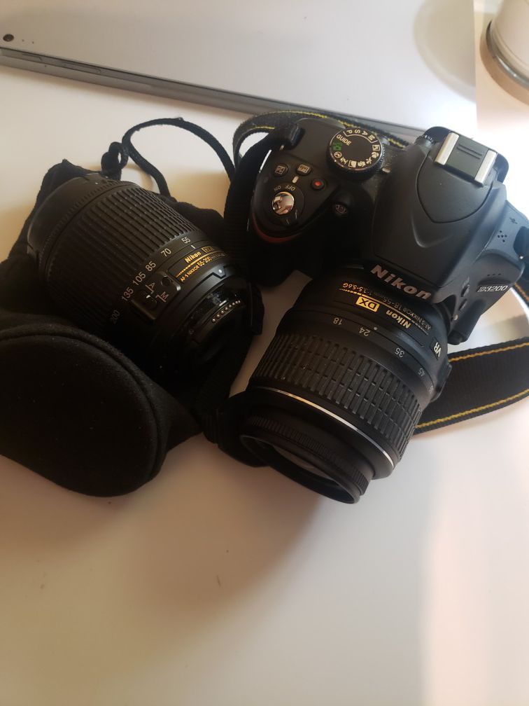 Nikon D3200 w 2 lenses and wifi adapter