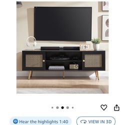 Mid Century Modern TV Stand for 65 inch TV, Entertainment Center with Storage, Metal Mesh Decorated Cabinet Doors for Living Room, Black