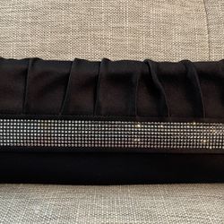 Stuart Weitzman Black Satin Clutch With Fancy Crystals