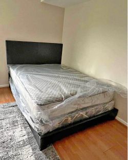 Black Upholstered Bed Frame with Mattress