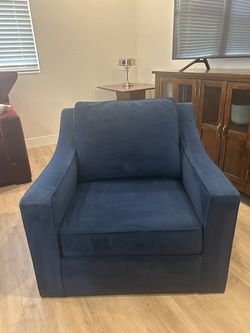 Modern Living Room Chair Duo (1 Grey Swivel, 1 Blue)