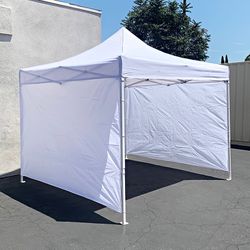 Brand New $129 Heavy Duty White 10x10 ft Canopy with 3 Sidewalls EZ Popup Outdoor Gazebo, Carry Bag