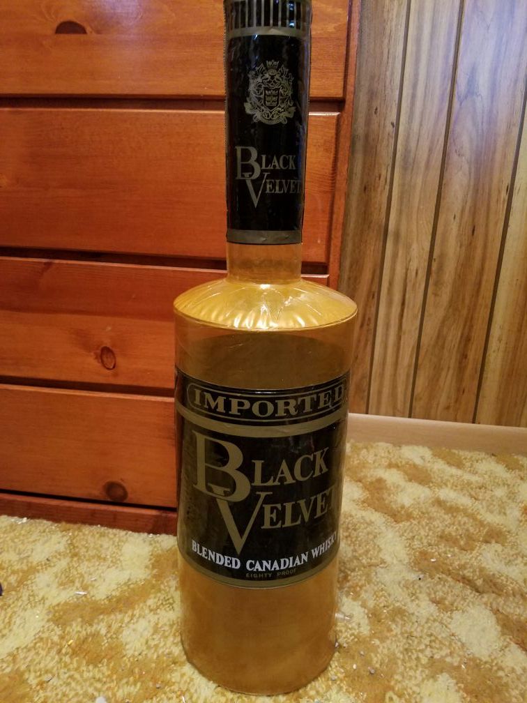 2 foot tall inflatable black velvet whiskey bottle