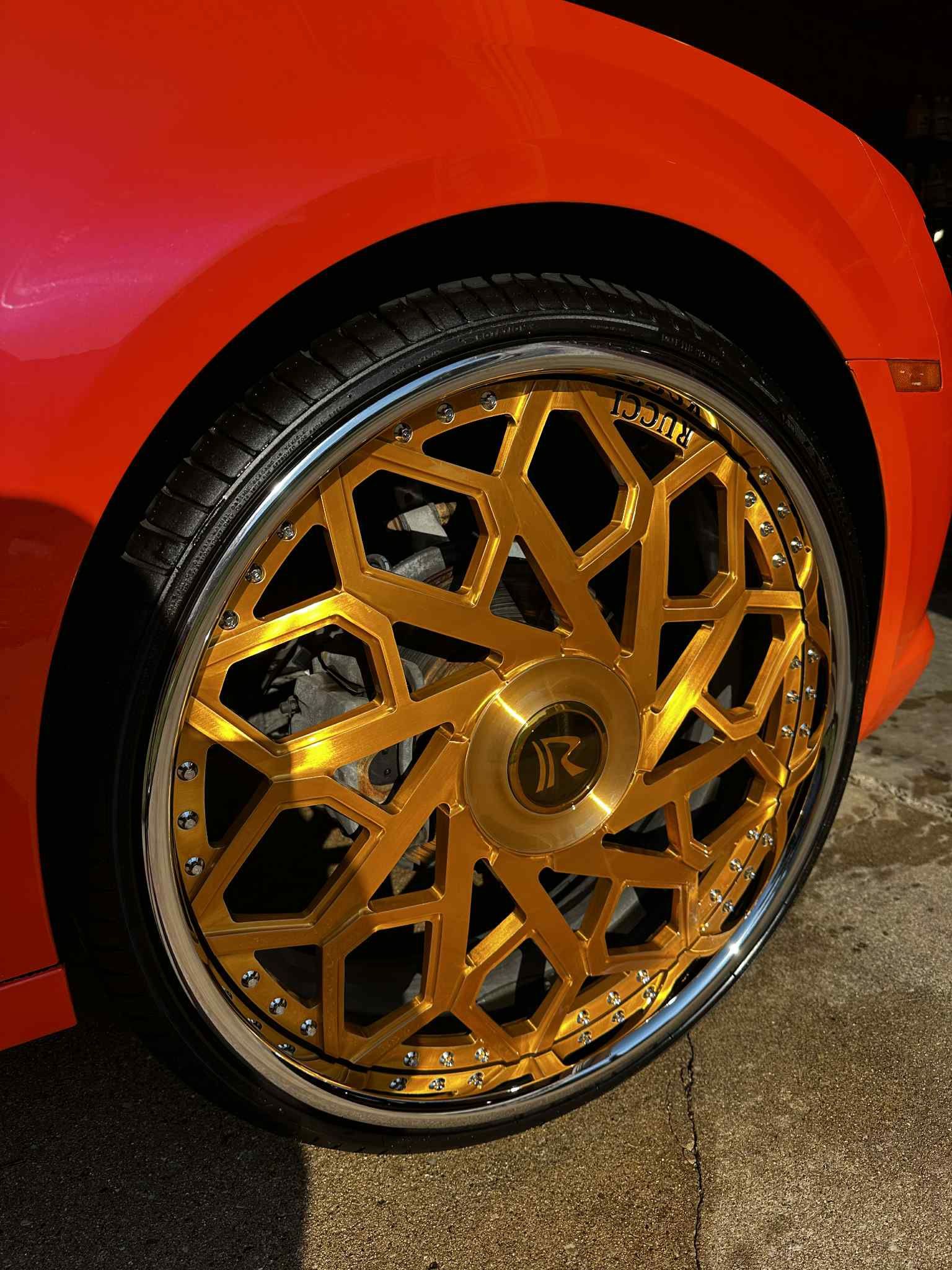 26” Rucci Wheels Rims Tires Gold Over Brushed Chrome Lips