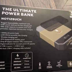 Swiss Tech 40000 mAh Wireless Power Bank, Charging Pad, 65W Fast Charge, IP54 Weatherproof