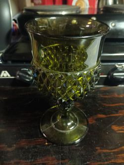 Vintage glass diamond point green wine glass goblet for sale.
