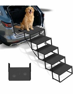 Dog Steps for Car, Truck, SUV, Dog Stairs for Car with Upgraded Non-Slip Surface, Foldable Dog Ramp for Car, Pet Stairs for Large Dogs, 5 Steps