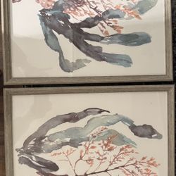 Framed Botanical Diptych Print Set of 2, Portrait Orientation, Nature Theme