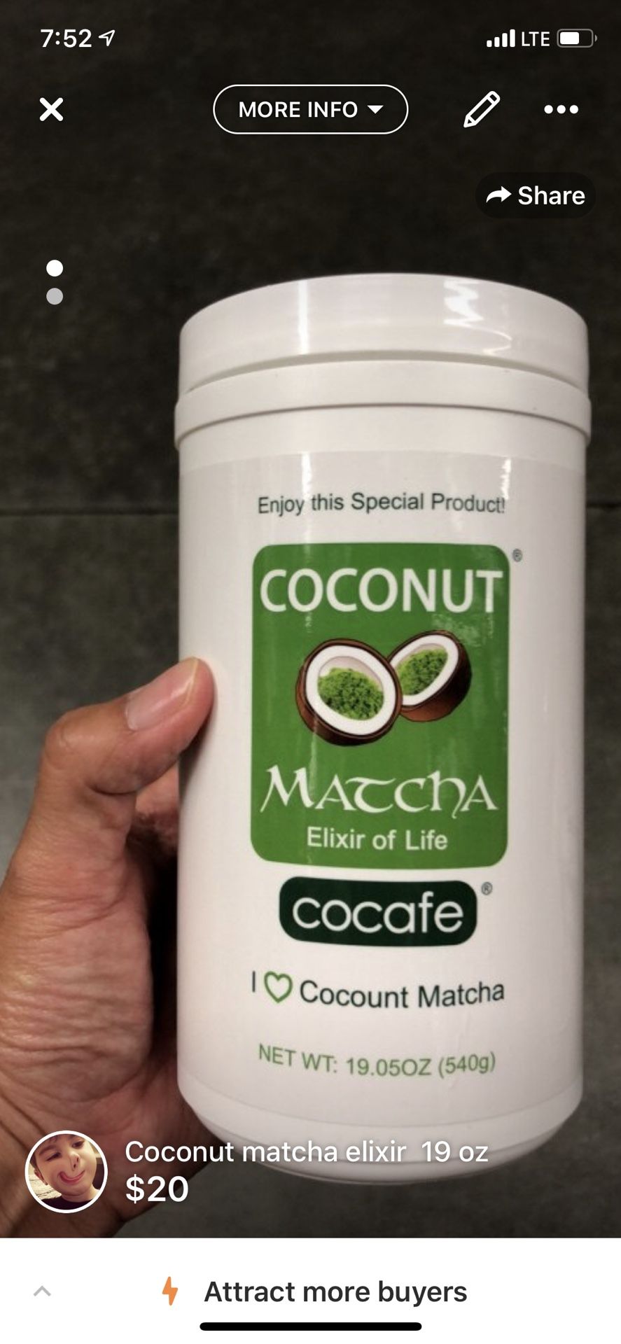 Coconut matcha elixir 19 oz