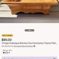 Vintage Bamboo Pedestal Serving Trays – Tropical / Tiki / Boho Decor – Set of 2
