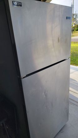 Clean Maytag Top-Freezer Refrigerator in Stainless Steel. Loc: SW Cape Coral, near Farmer Joe's.