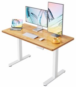 48x24 Inch Electric Standing Desk, Adjustable, Light Vintage Brown 176 Lbs Capacity, Smooth Home Office Desk, 4 Memory Presets & Headphone Hooks, 28.3