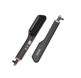 DAILYLIFE Hair Straightener, Straightening Brush with Oil-Infused, lonic Straightening Tool 20s Fast Heating, 9 Temps, LCD Display Hot Comb, Dual Volt