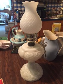 Antique milk glass kerosene lamp made electric