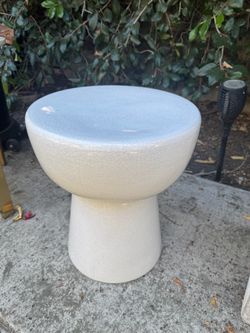 Ceramic Mushroom Side Table / Stool – White Crackle Glaze
