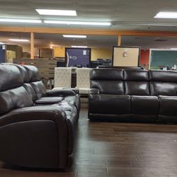 New Top Grain Genuine Leather Sofa And Loveseat Both With Power Recliners