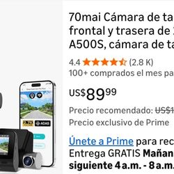 70mai 2.7K A500S Front and Rear Dash Cam, Dual Car Dash Cam, Dash Cam with App, Sony IMX335, ADAS, Built-in WiFi GPS, 2-inch IPS Screen