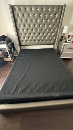 queen upholstered bed frame  & queen matress