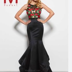 Elegant Black With Red Fliers Dress